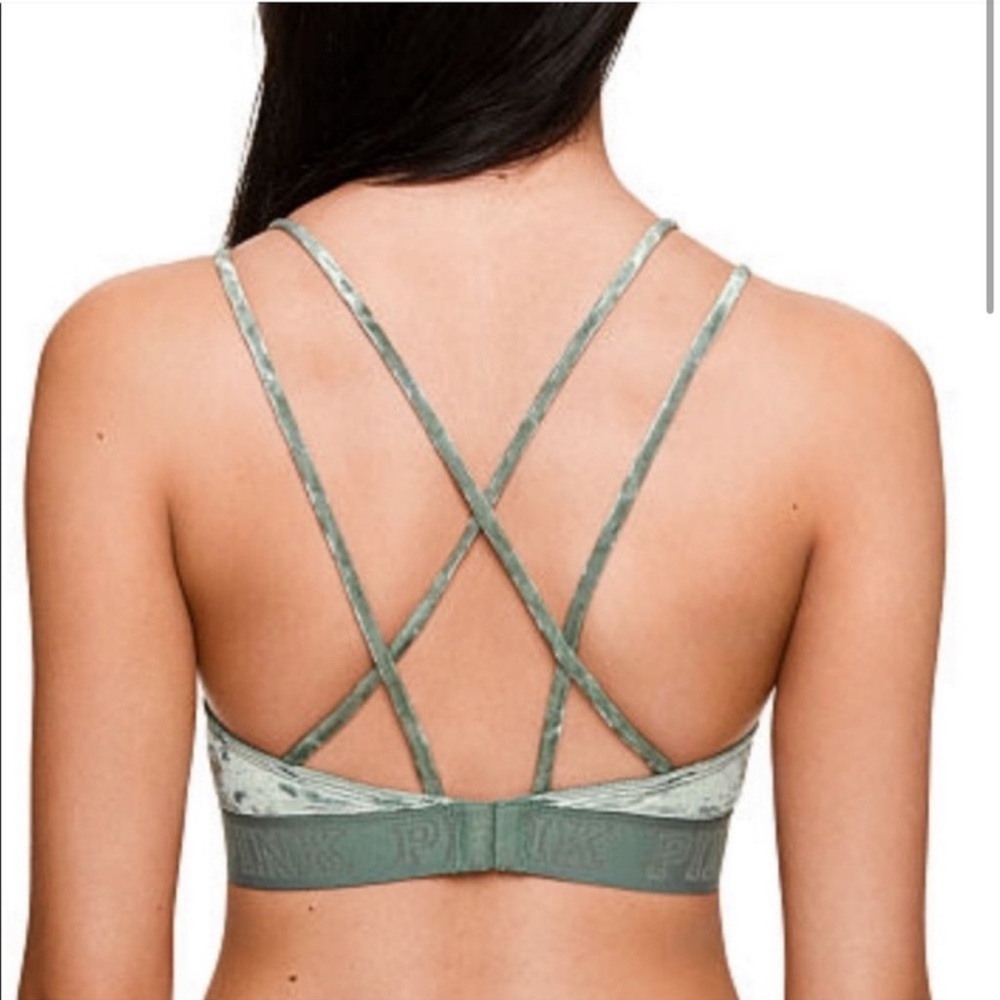 Victoria’s Secret PINK Triangle Cup Unlined Velvet Bralette Sz Small Moss Green - Picture 2 of 8